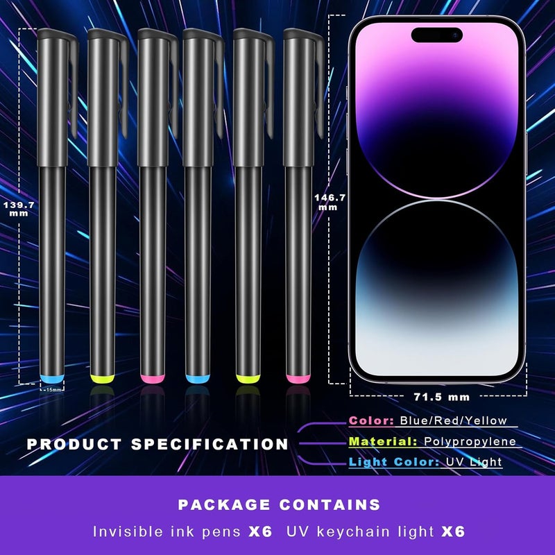 Daemson Invisible Ink Pen, Spy Pen with 6 PCS Mini UV LED Keychain Flashlight, Disappearing Ink Magic Pens with Black Light Markers for Secret Notes, Fit for Christmas Halloween Holiday Gifts (6 PCS) - Image 5